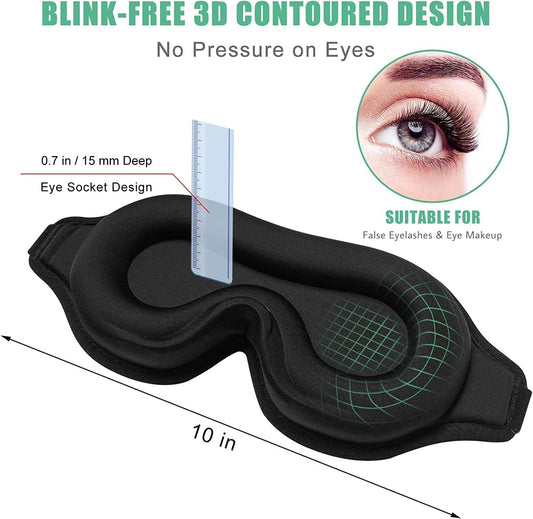 3D Sleep Mask Set | Eye Mask Sleep with Adjustable Strap & Earplugs | Complete Blackout for Restful Sleep 1
