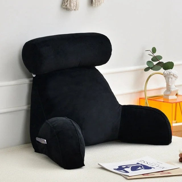 Comfort Haven | Backrest Pillow with Adjustable Headrest & Side Pocket | Soft Velour Cushion for Ultimate Neck and Back Support 6
