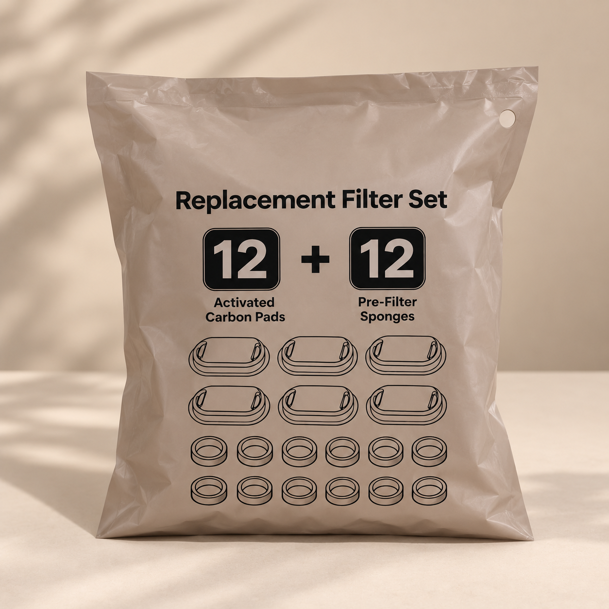 12-Pack Cat Water Fountain Replacement Filters & Pre-Filter Sponges