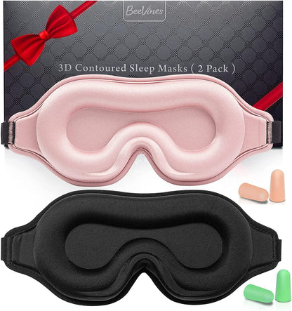 3D Sleep Mask Set | Eye Mask Sleep with Adjustable Strap & Earplugs | Complete Blackout for Restful Sleep 0