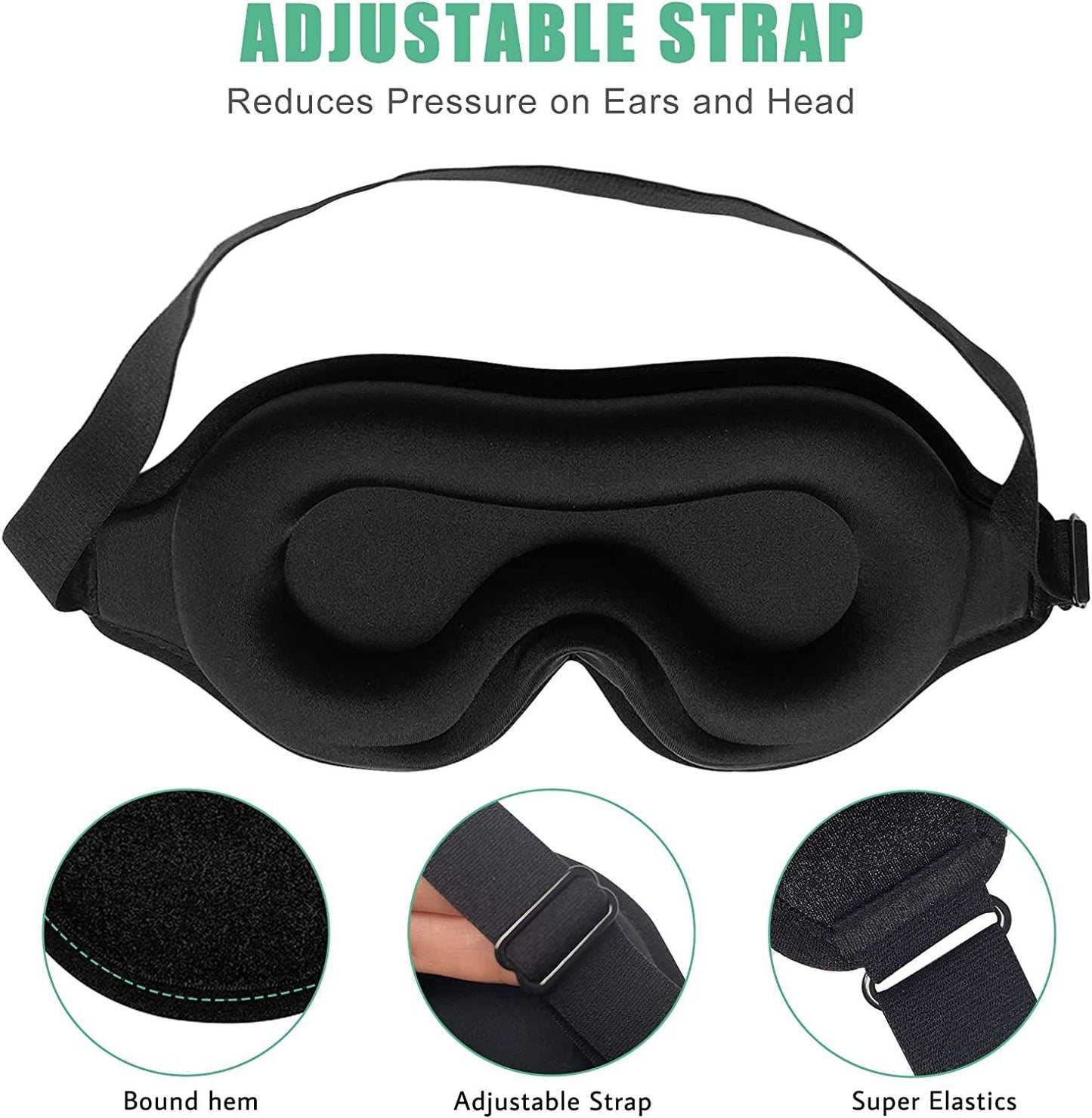 3D Sleep Mask Set | Eye Mask Sleep with Adjustable Strap & Earplugs | Complete Blackout for Restful Sleep 3