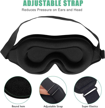 3D Sleep Mask Set | Eye Mask Sleep with Adjustable Strap & Earplugs | Complete Blackout for Restful Sleep 3