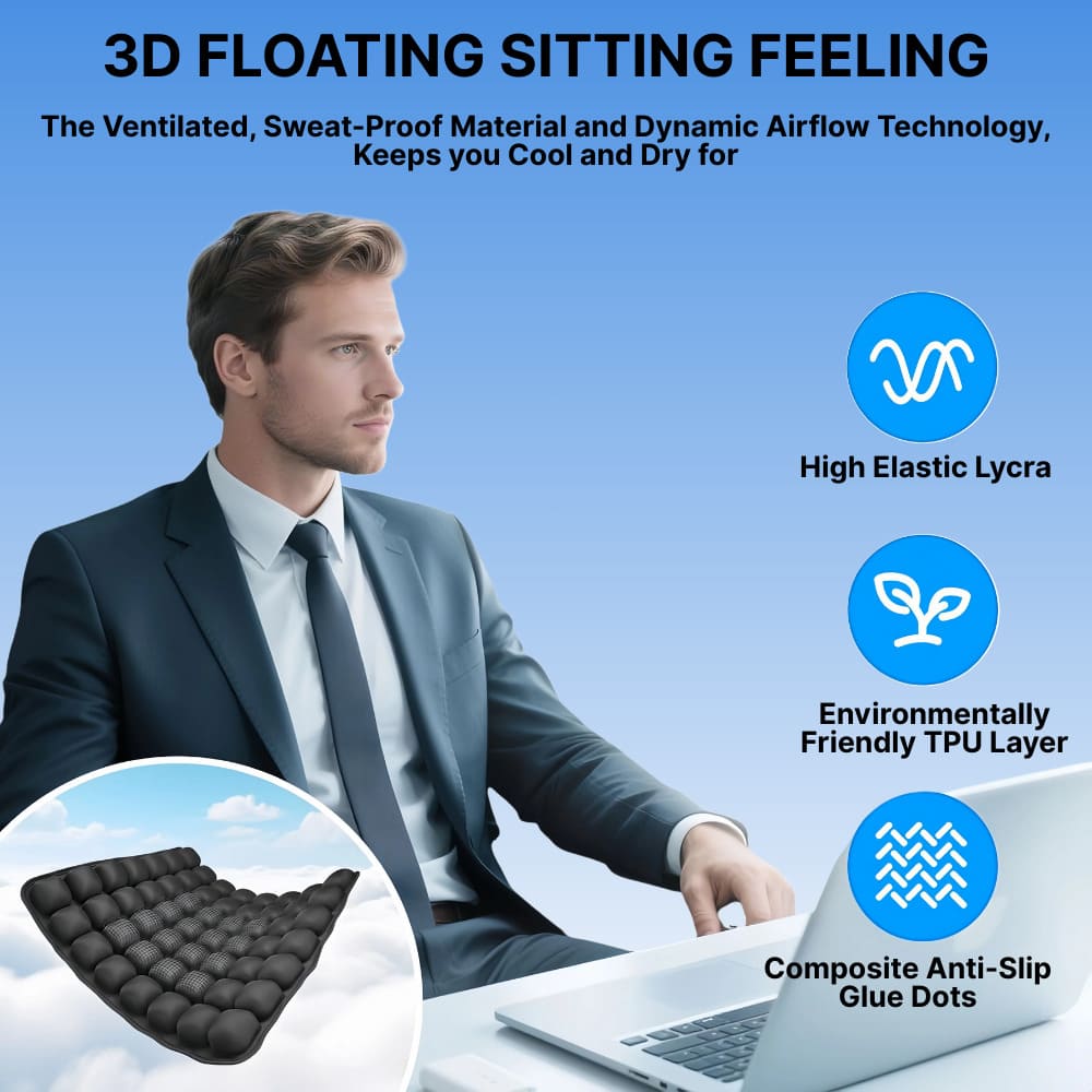 Comfort Cushion | 3D Air Cell Inflatable Seat Cushion with Custom Firmness | Portable Design for Travel and Office 5