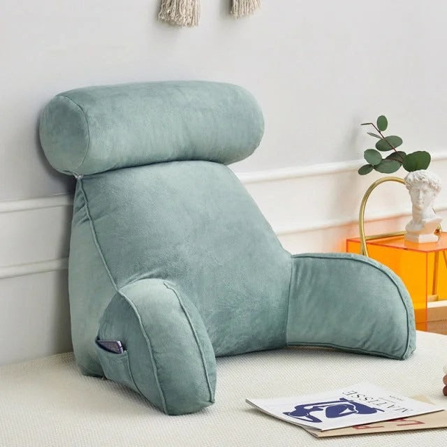 Comfort Haven | Backrest Pillow with Adjustable Headrest & Side Pocket | Soft Velour Cushion for Ultimate Neck and Back Support 1