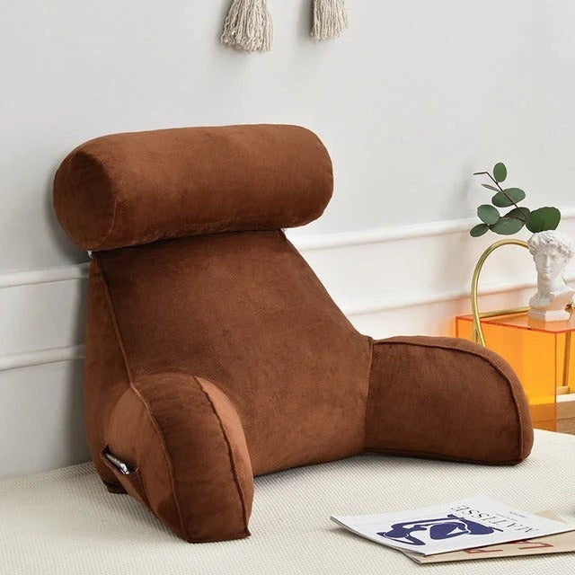 Comfort Haven | Backrest Pillow with Adjustable Headrest & Side Pocket | Soft Velour Cushion for Ultimate Neck and Back Support 2
