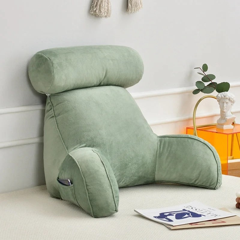 Comfort Haven | Backrest Pillow with Adjustable Headrest & Side Pocket | Soft Velour Cushion for Ultimate Neck and Back Support 3
