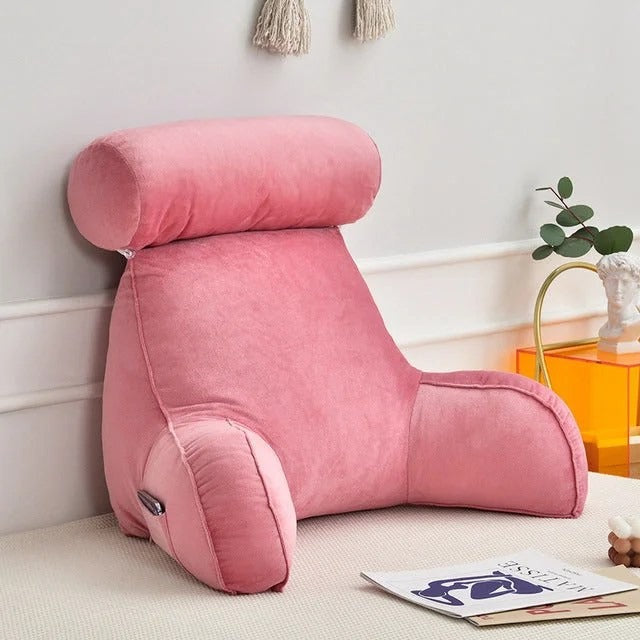 Comfort Haven | Backrest Pillow with Adjustable Headrest & Side Pocket | Soft Velour Cushion for Ultimate Neck and Back Support 4