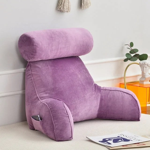 Comfort Haven | Backrest Pillow with Adjustable Headrest & Side Pocket | Soft Velour Cushion for Ultimate Neck and Back Support 5