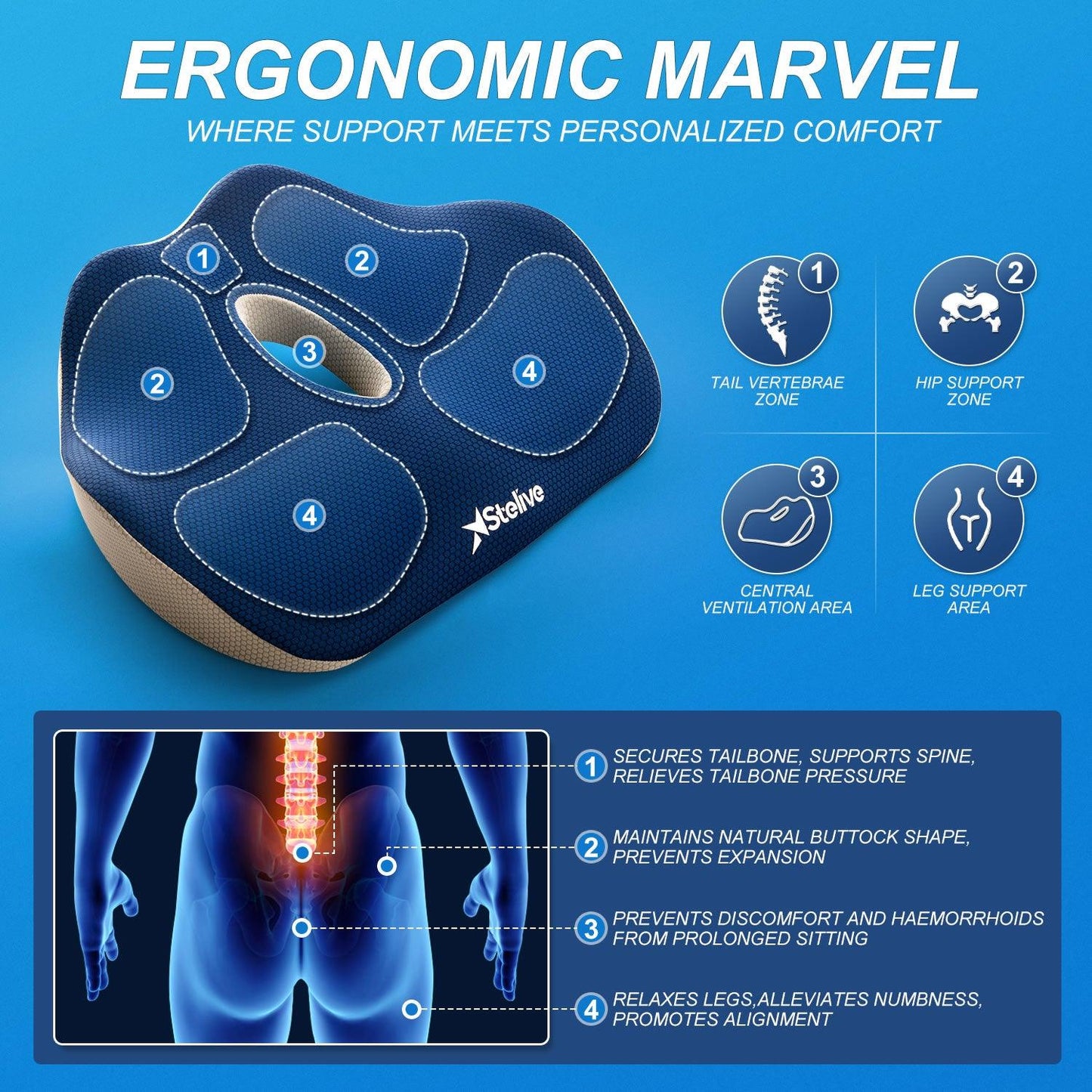 Comfort Plus | Memory Foam Seat Cushion with Activated Charcoal | Ergonomic Design for Back Pain Relief 5