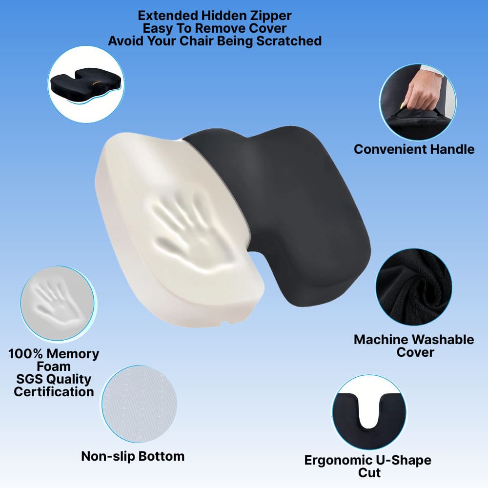 Comfort Relief | Seat Cushion & Lumbar Pillow Set with Memory Foam | Ergonomic Design for Back Pain Relief 1