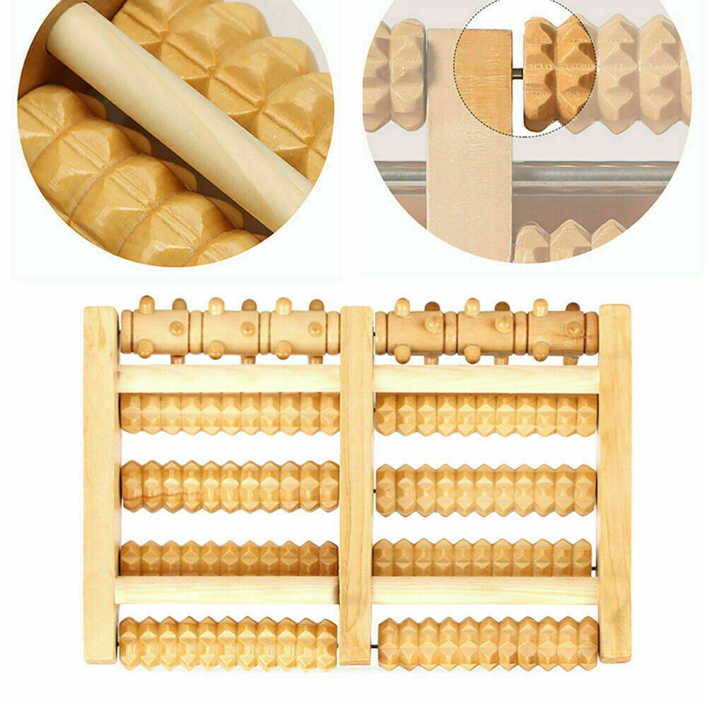 Eco-Friendly Wooden Foot Massager with 5 Rollers for Pain Relief and Relaxation 0