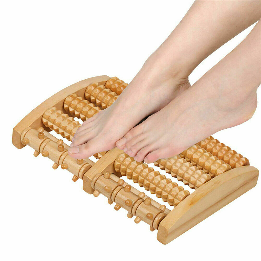 Eco-Friendly Wooden Foot Massager with 5 Rollers for Pain Relief and Relaxation 1