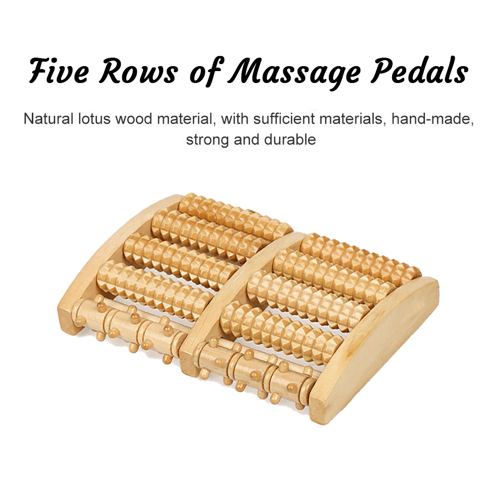Eco-Friendly Wooden Foot Massager with 5 Rollers for Pain Relief and Relaxation 2