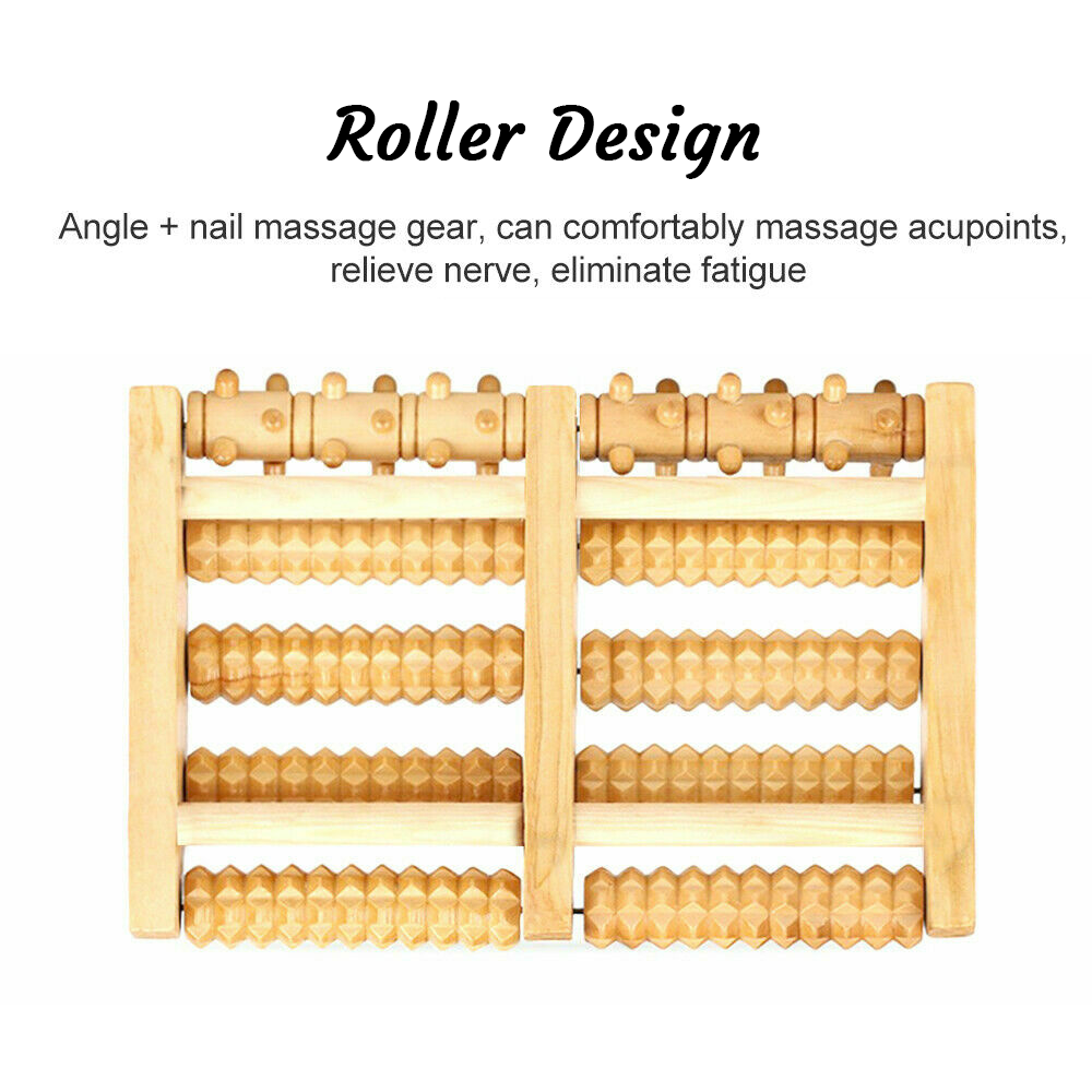 Eco-Friendly Wooden Foot Massager with 5 Rollers for Pain Relief and Relaxation 3