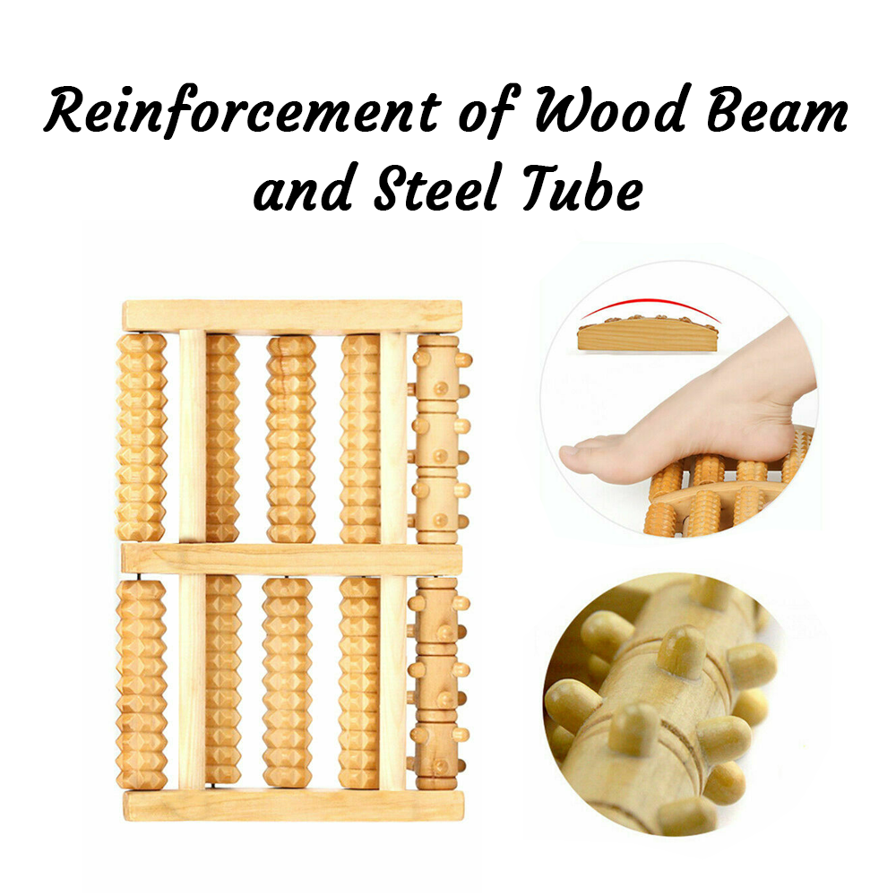 Eco-Friendly Wooden Foot Massager with 5 Rollers for Pain Relief and Relaxation 4