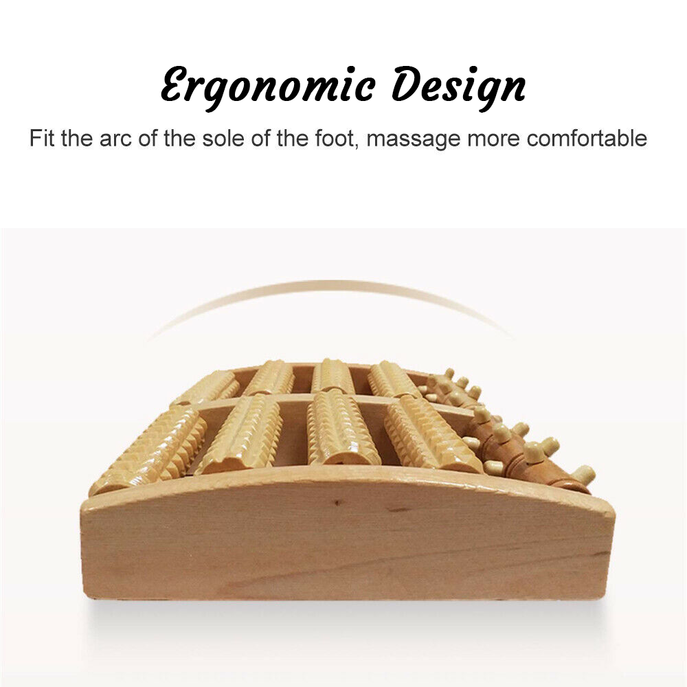 Eco-Friendly Wooden Foot Massager with 5 Rollers for Pain Relief and Relaxation 6