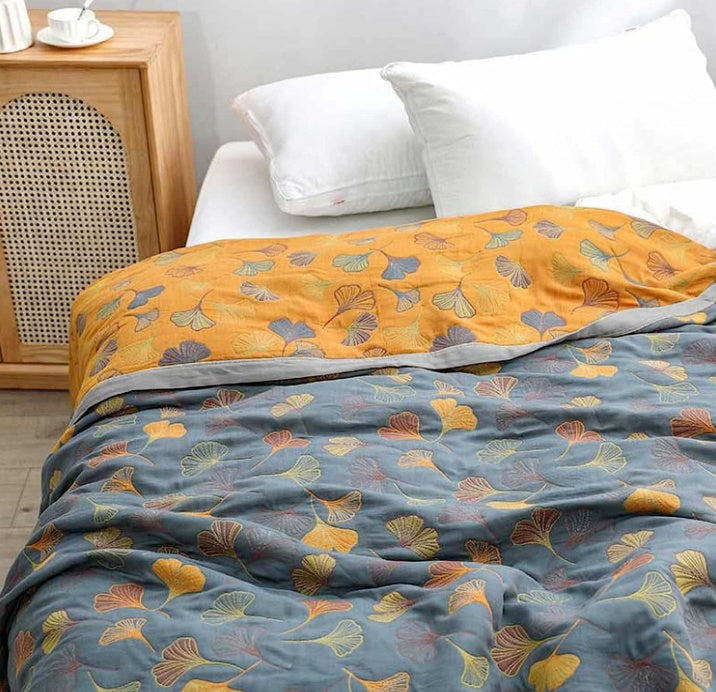 Elegant Ginkgo Leaf Quilt | Reversible Soft Throw Blanket for Cozy Home Decor 1