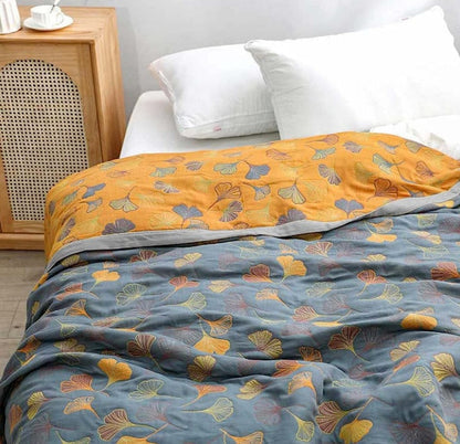 Elegant Ginkgo Leaf Quilt | Reversible Soft Throw Blanket for Cozy Home Decor 1