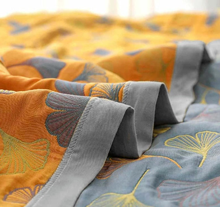 Elegant Ginkgo Leaf Quilt | Reversible Soft Throw Blanket for Cozy Home Decor 4