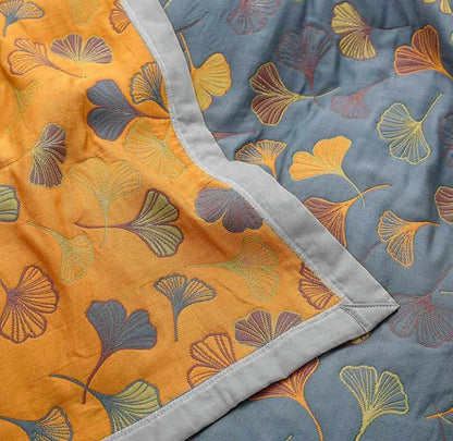 Elegant Ginkgo Leaf Quilt | Reversible Soft Throw Blanket for Cozy Home Decor 5