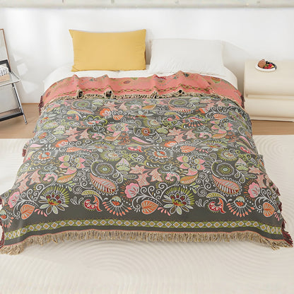 Home Decor Cotton Gauze Throw Blanket | Vibrant Reversible Bohemian Design with Tasseled Edges 1