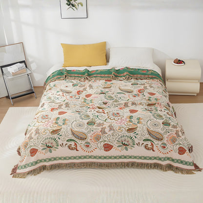 Home Decor Cotton Gauze Throw Blanket | Vibrant Reversible Bohemian Design with Tasseled Edges 2