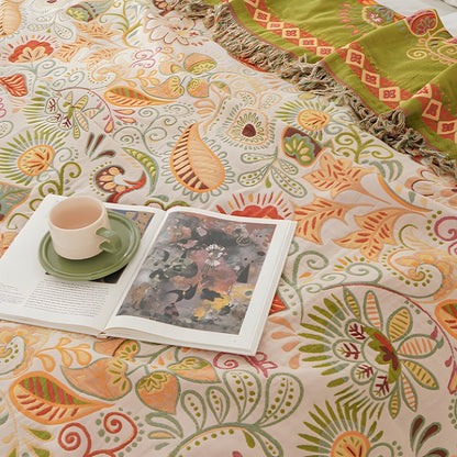 Home Decor Cotton Gauze Throw Blanket | Vibrant Reversible Bohemian Design with Tasseled Edges 3