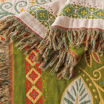Home Decor Cotton Gauze Throw Blanket | Vibrant Reversible Bohemian Design with Tasseled Edges 4