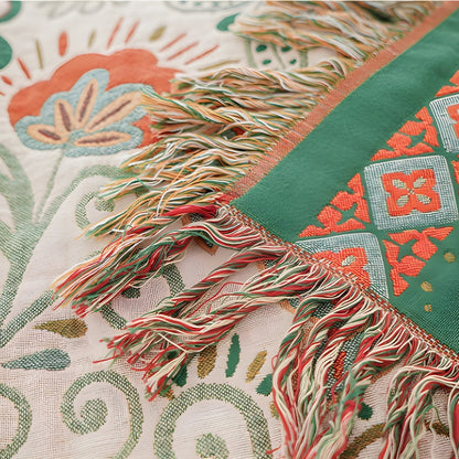 Home Decor Cotton Gauze Throw Blanket | Vibrant Reversible Bohemian Design with Tasseled Edges 5