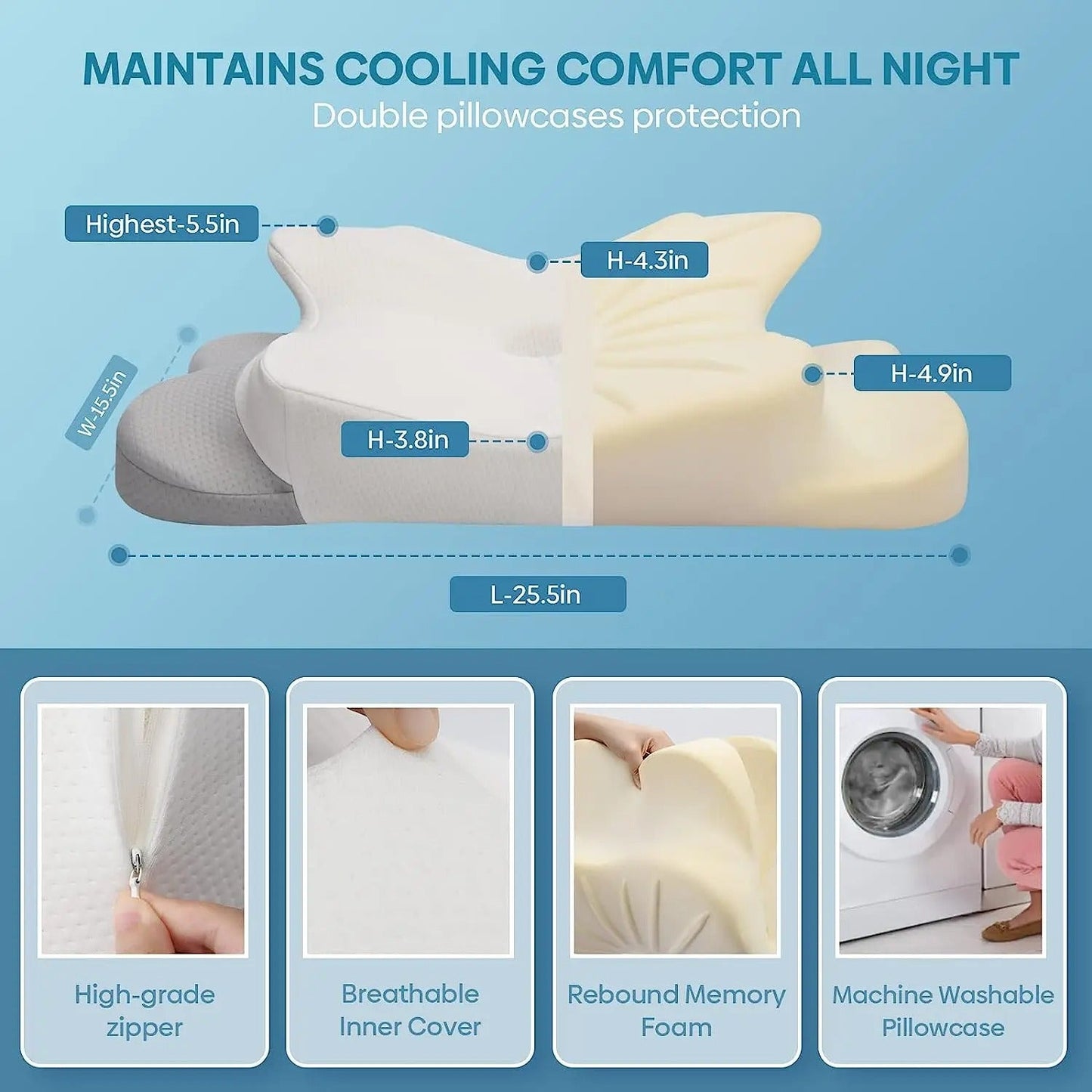 Odourless Orthopedic Pillow with Ergonomic Design & Dual-Height Support for Neck Pain Relief 2