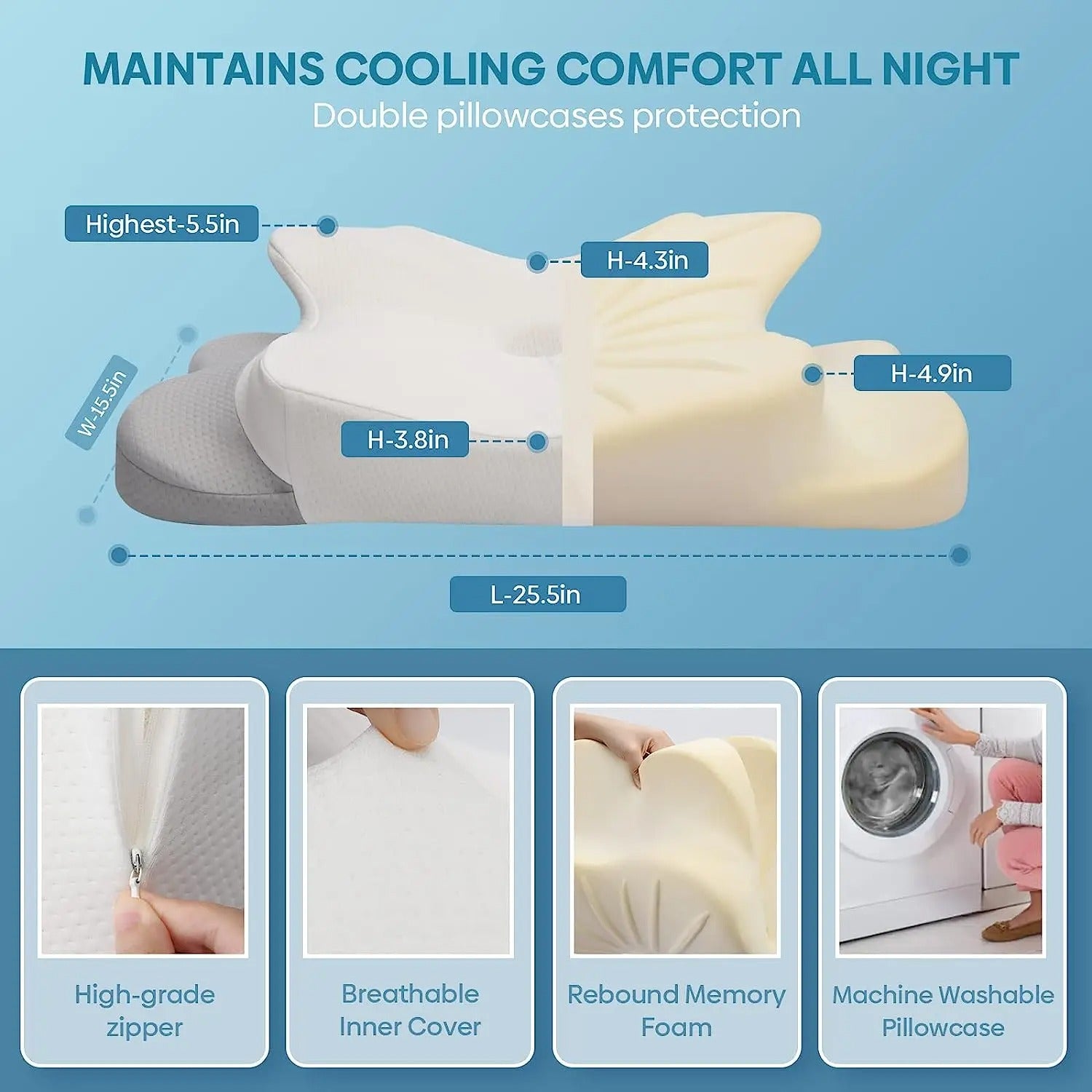 Odourless Orthopedic Pillow with Ergonomic Design & Dual-Height Support for Neck Pain Relief 2