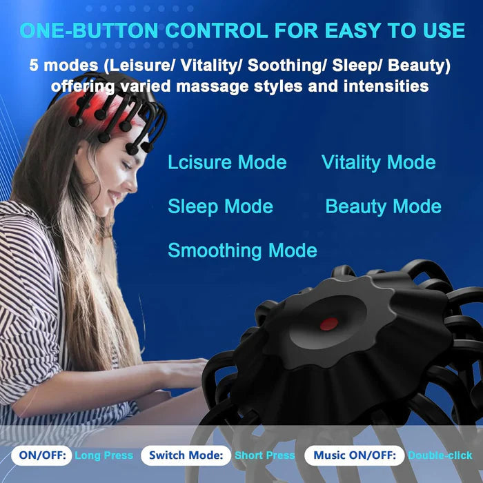 Relaxation Haven | Electric Scalp Massager with 5 Modes & Bluetooth Music | Portable Design for Stress Relief 4