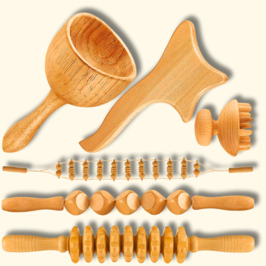 Therapeutic Wood Massage Tool Set | 6-Piece Collection with Ergonomic Design | Versatile Tools for Muscle Relief 0