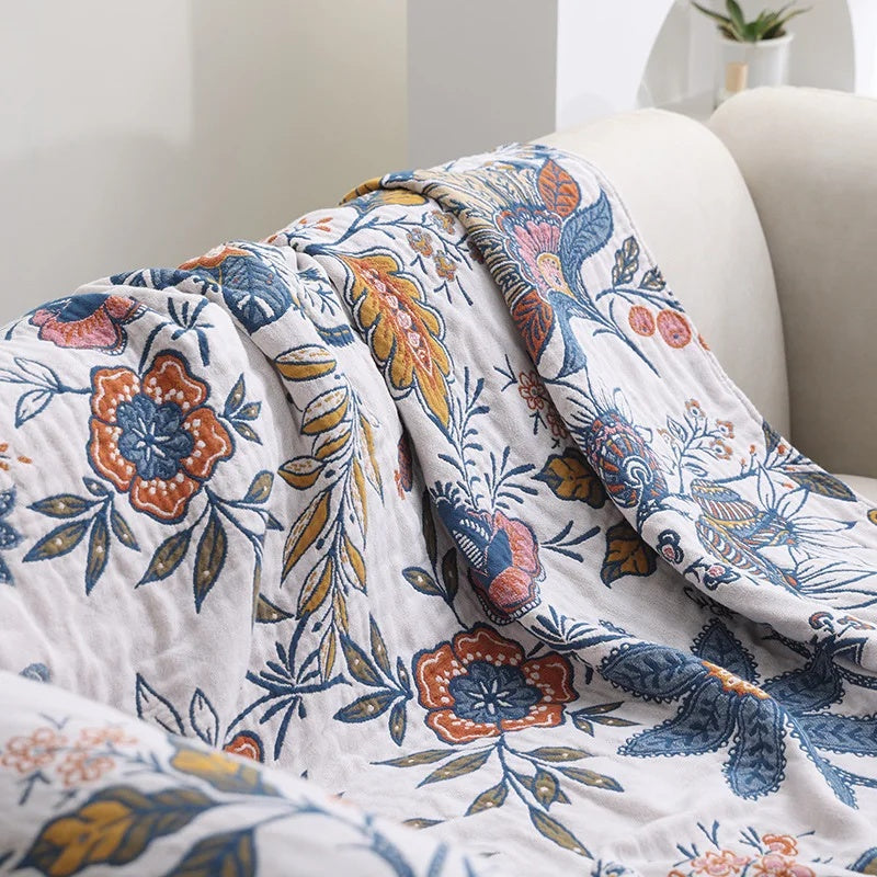 Unisex Cotton Floral Throw Blanket | Elegant Reversible All-Season Accent Blanket 1
