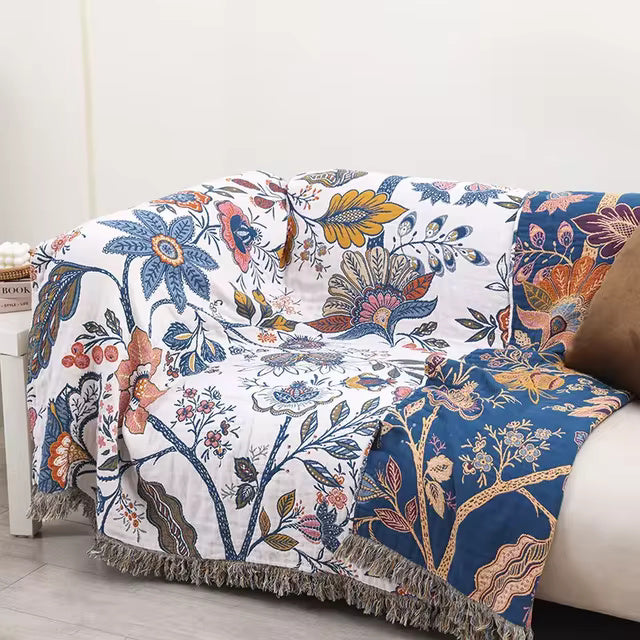 Unisex Cotton Floral Throw Blanket | Elegant Reversible All-Season Accent Blanket 2
