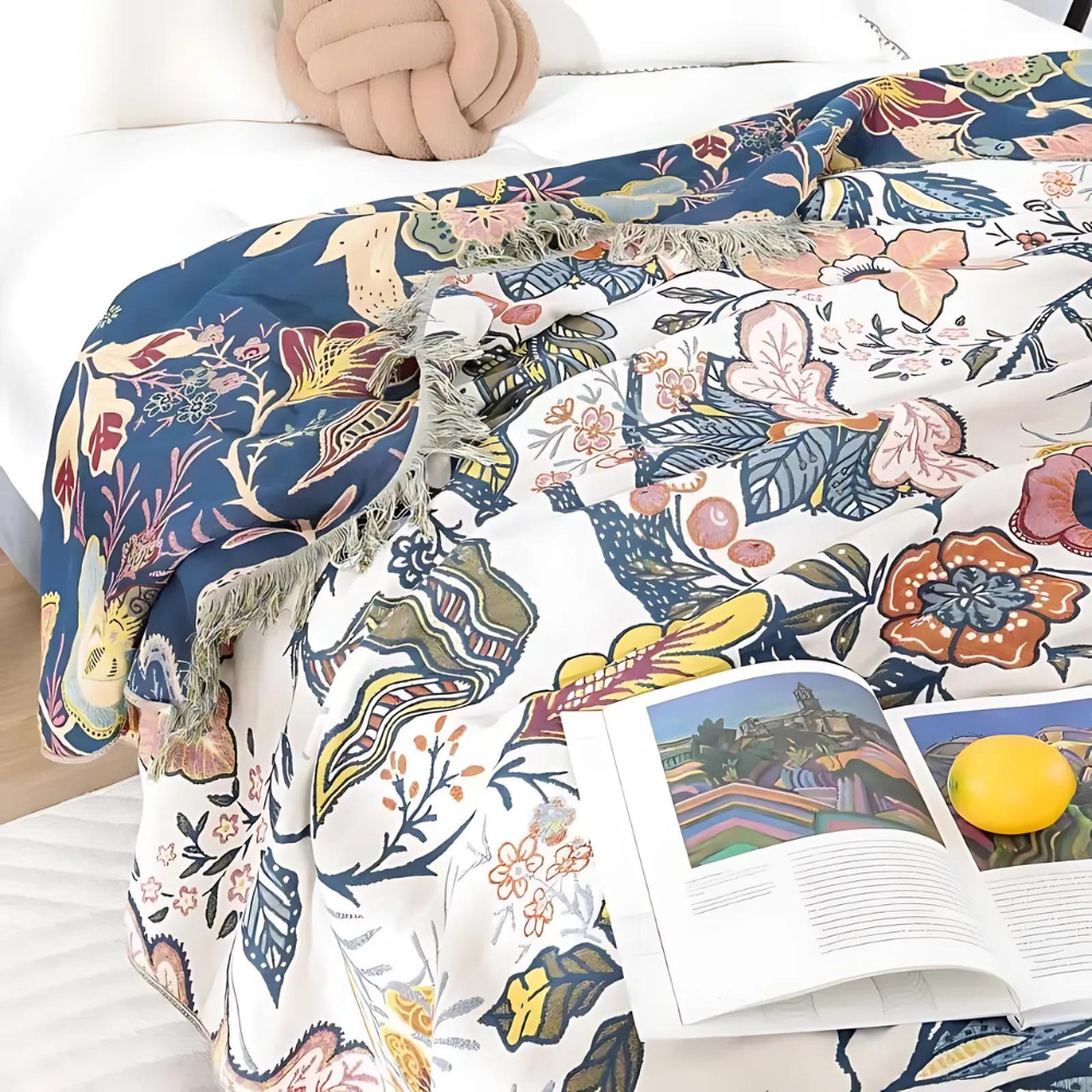 Unisex Cotton Floral Throw Blanket | Elegant Reversible All-Season Accent Blanket 5
