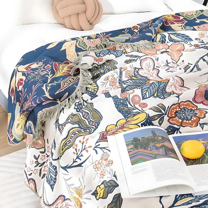 Unisex Cotton Floral Throw Blanket | Elegant Reversible All-Season Accent Blanket 5