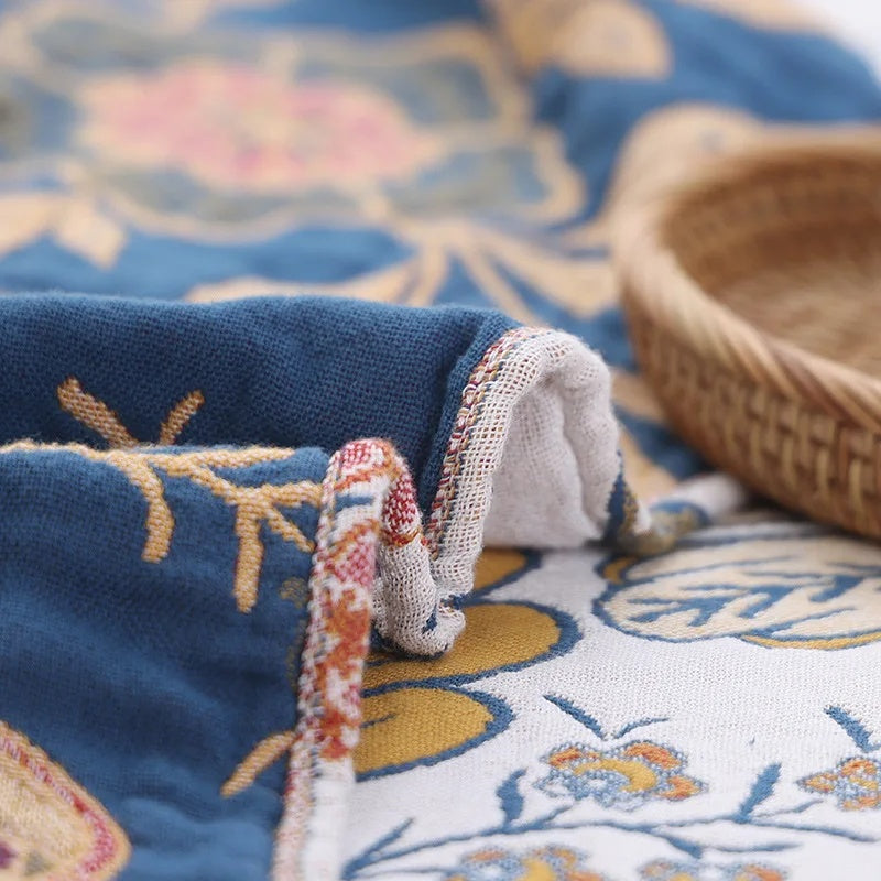 Unisex Cotton Floral Throw Blanket | Elegant Reversible All-Season Accent Blanket 6