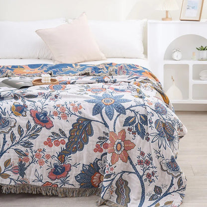 Unisex Cotton Floral Throw Blanket | Elegant Reversible All-Season Accent Blanket 7