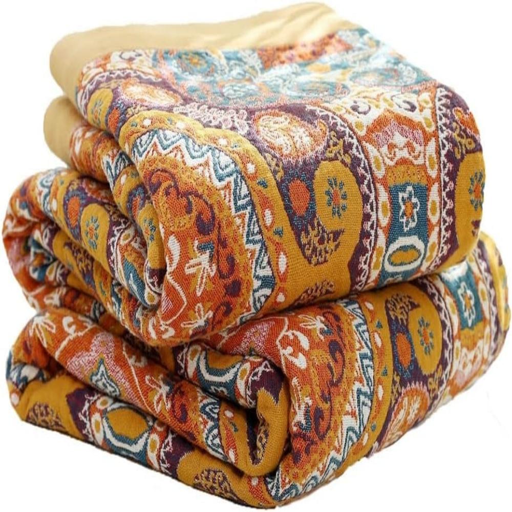 Unisex Cotton Reversible Cooling Blanket | Lightweight Boho Quilt for Summer 0