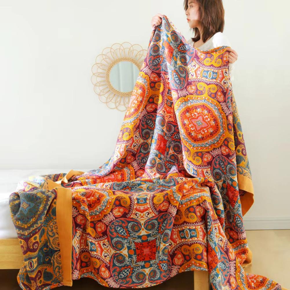 Unisex Cotton Reversible Cooling Blanket | Lightweight Boho Quilt for Summer 1