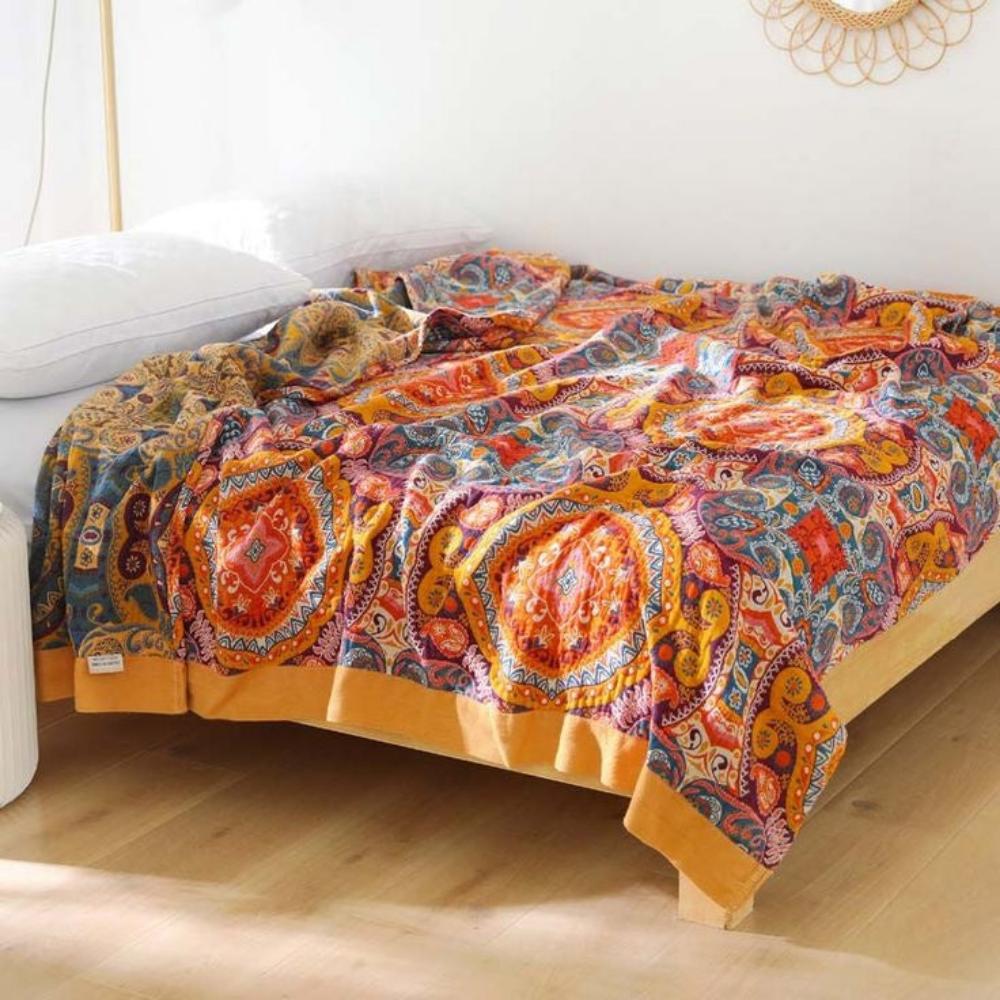 Unisex Cotton Reversible Cooling Blanket | Lightweight Boho Quilt for Summer 2
