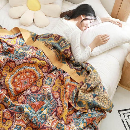 Unisex Cotton Reversible Cooling Blanket | Lightweight Boho Quilt for Summer 3
