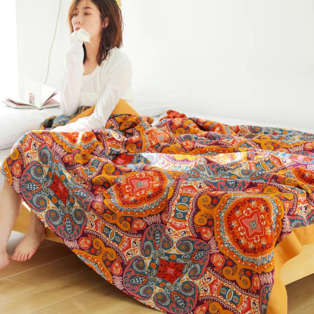 Unisex Cotton Reversible Cooling Blanket | Lightweight Boho Quilt for Summer 6